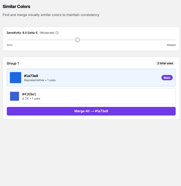 HueShift similar color detection grouping nearly identical colors for review